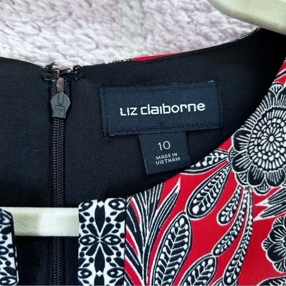 Liz Claiborne Red White Black Mosaic Floral Midi Dress Sleeveless Size 10 Spring - Picture 3 of 10